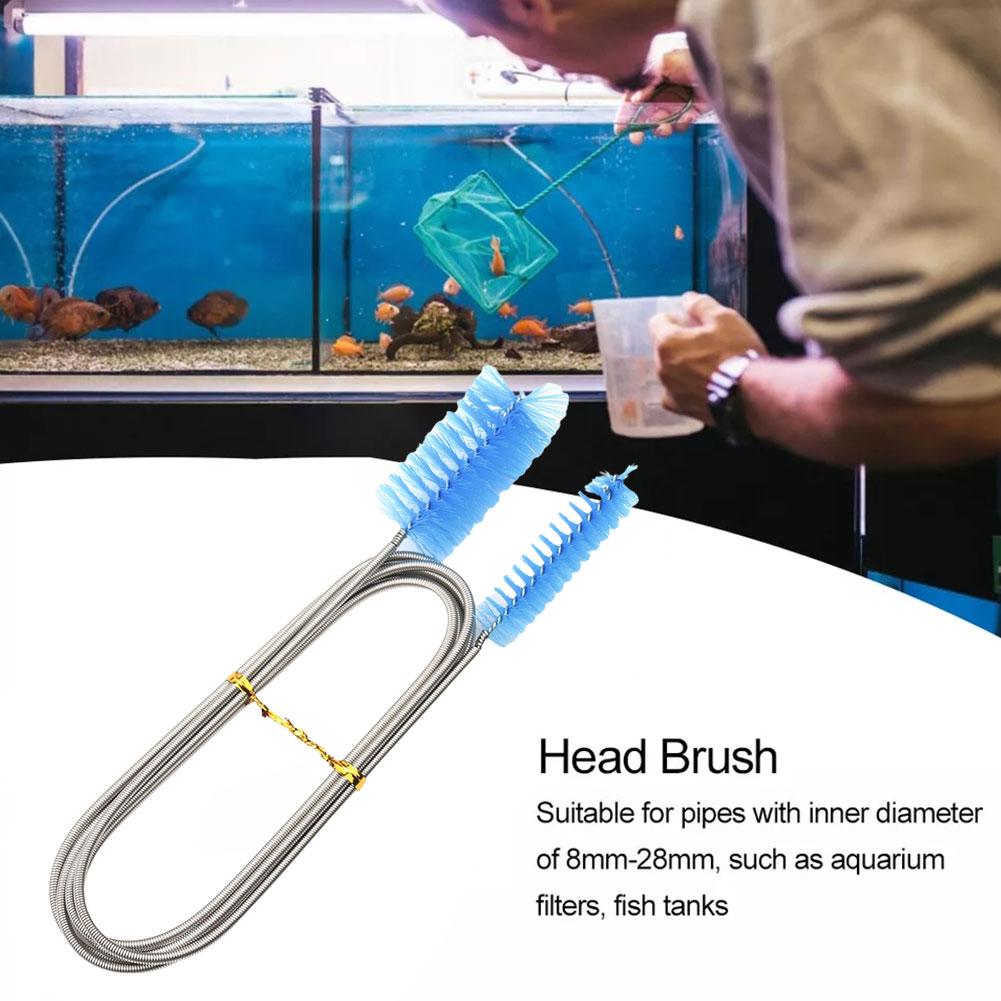 Аквариумная пружинная щетка из нержавеющей стали, двухсторонняя стеклянная щетка, инструменты для настенного инструмента, щетка для чистки пластика, внутренняя чистка G6Z9