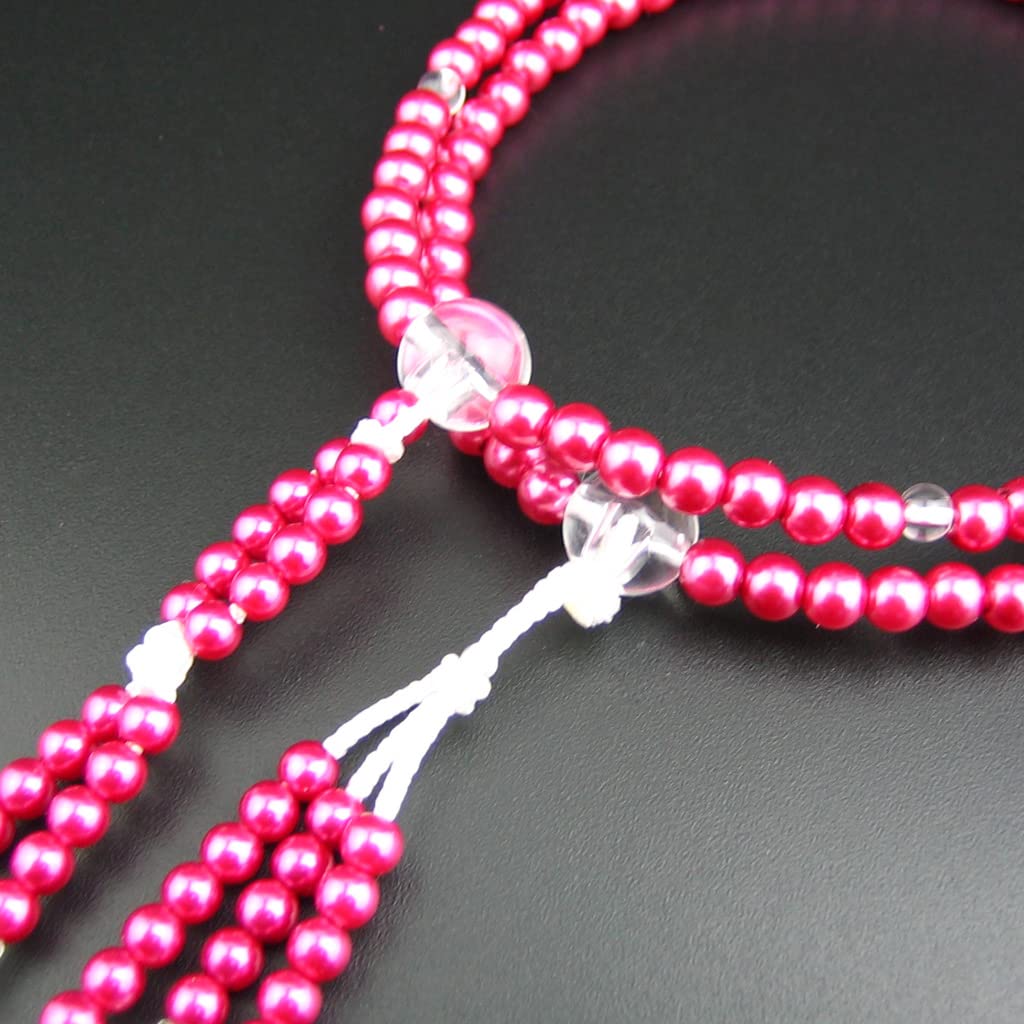 Моёренка Сока Гаккай Молитвенные бусы, Молитвенные бусы СГИ для женщин, Средние, Жемчуг ПК, Винно-красный, Отделка акриловым кристаллом (Двухцветная кисточка темари)