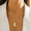 Geometric  Square Pendant Necklace Sexy Snake Bone Chain Jewelry Fashion Clavicle Chain For Woman