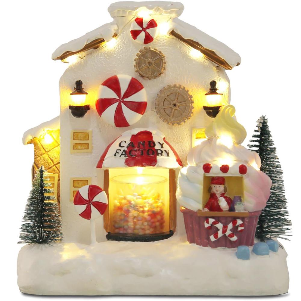 Рождественский анимированный пряничный домик, коллекционные фигурки зданий, кондитерская фабрика, украшение для домашнего камина, стола D