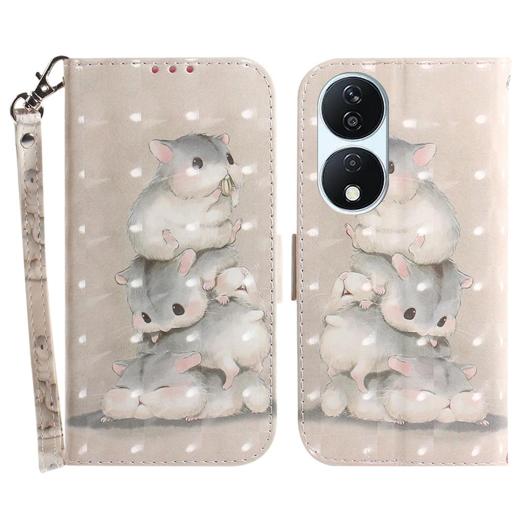 For Honor X7b 4G/90 Smart/Play 50 Plus 5G Cover 3D Pattern Printing Leather Stand Phone Case with Strap