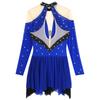 Women Figure Skating Performance Costume Sheer Mesh Rhinestones Leotard Dress for Modern Lyrical Dance Gymnastics Acrobatics