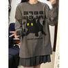 Grunge Cat Tshirts Women Harajuku Korean Fashion Oversize Long Sleeve T Shirts Female Hip Hop Vintage Gray Top Loose
