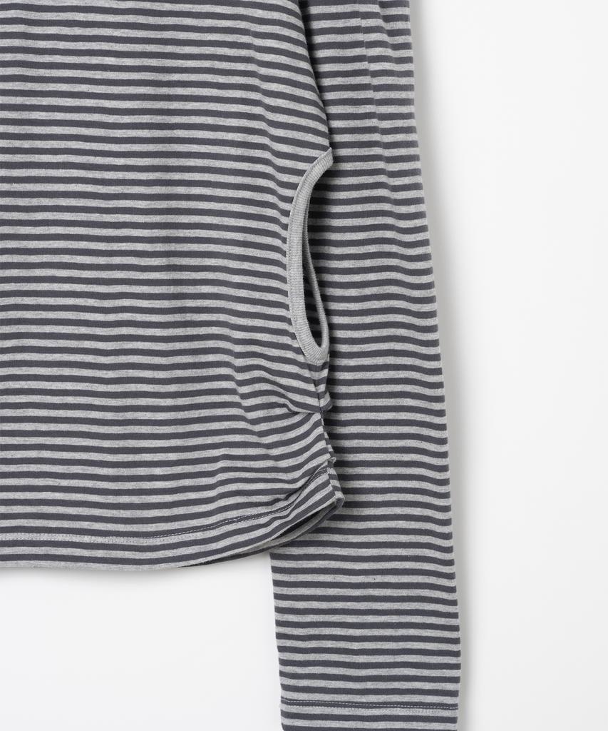 MILLO WOMEN Cutout Striped T-Shirt [Melange Gray]
