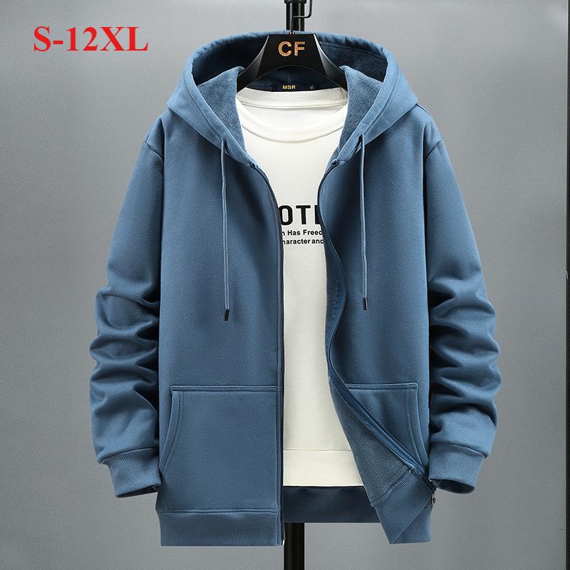 Plus Size 10XL 12XL Hoodie Men Autumn Winter Fleece Hoodies Solid Color Jacket Hoodies Big Size 12XL Blue Black Red Grey