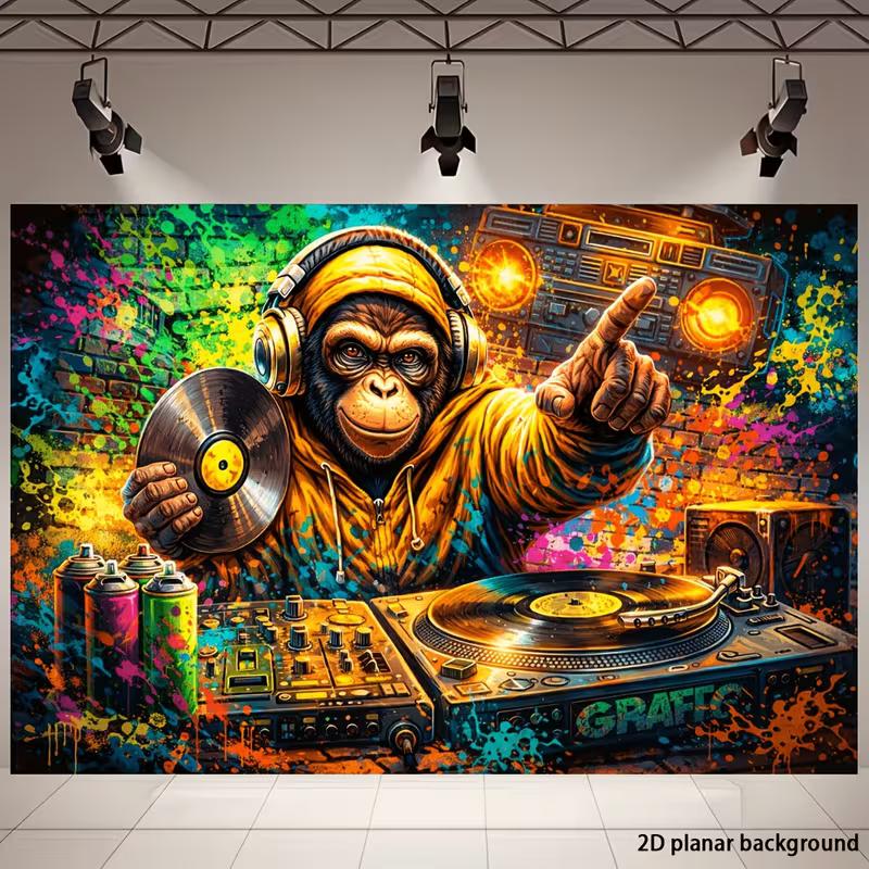 2D Street Art Ape DJ Spray Paint Graffiti Urban Birthday Photography Backdrop Decor