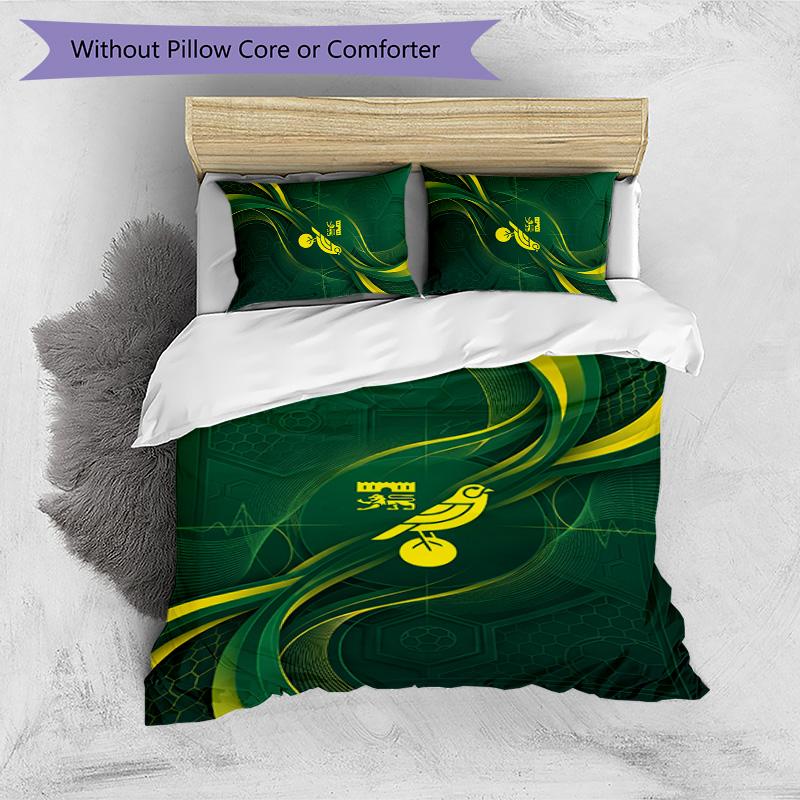 Norwich City Football Printed 3 Pieces Bedding Set, Comfortable Skin Friendly Bedroom Duvet Cover Set