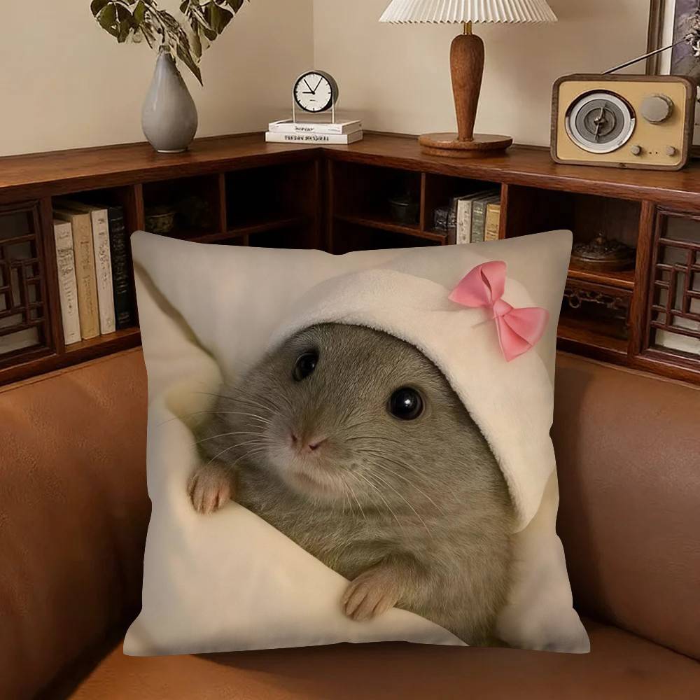 Funny Sad Hamster Emoticons Pillow Case Fashion Square Pillowcase Bedroom Sofa Room Ins Decoration Leisure