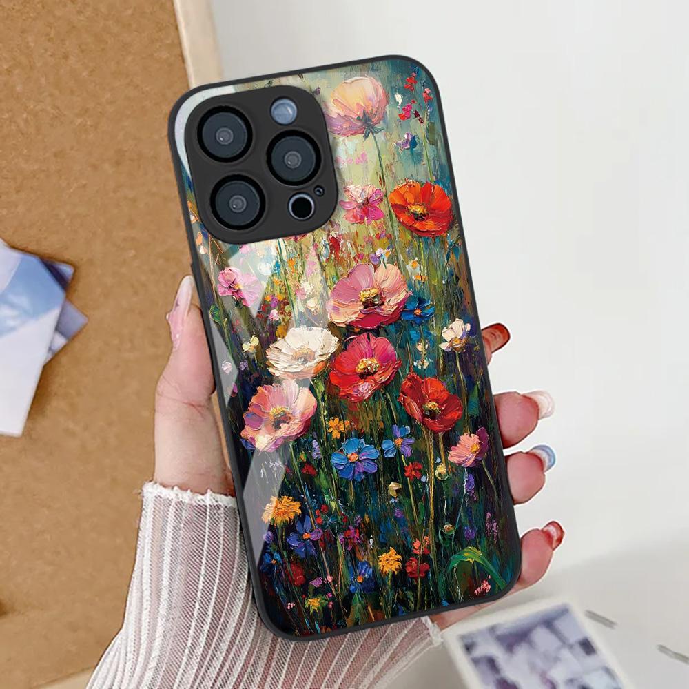 Милый Цветочный Чехол Для Телефона iPhone 17 14 15 13 11 12 16 Pro Max 17 Air 16E SE XR 7 8 Plus Закаленное Стекло Ударопрочный Бампер