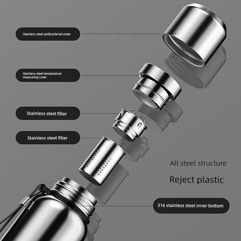 All-Steel Large-Capacity Insulated Cup 316 Stainless Steel Water Cup for Men and Women, Tea Brewing, Car-Mounted, Outdoor Tea-Water Separation Cup