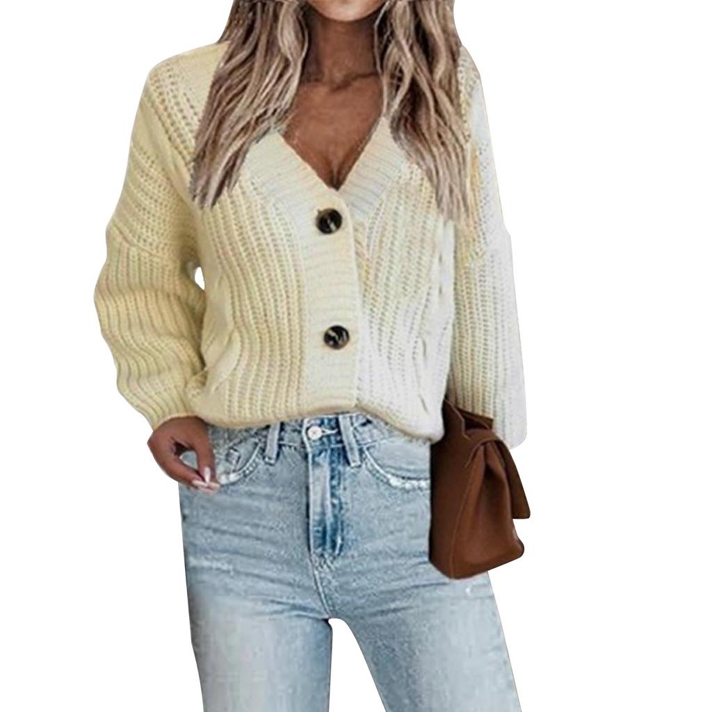 Женская мода V-образный вырез трикотажный витой кардиган европейский и американский однобортный трикотажный кардиган свитер куртка женская