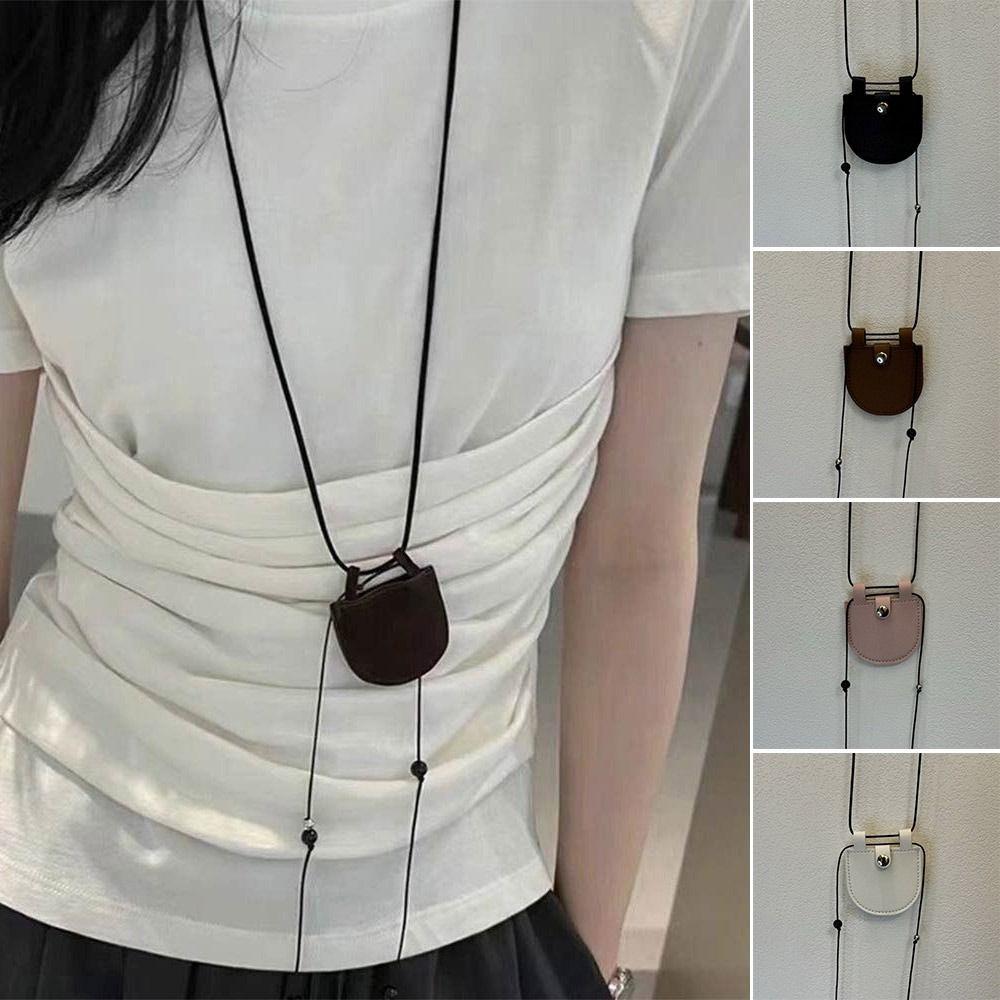 with Long Strap Suede Bag Necklace PU Sweater Chain Necklace New Wearing Key Bag Necklace