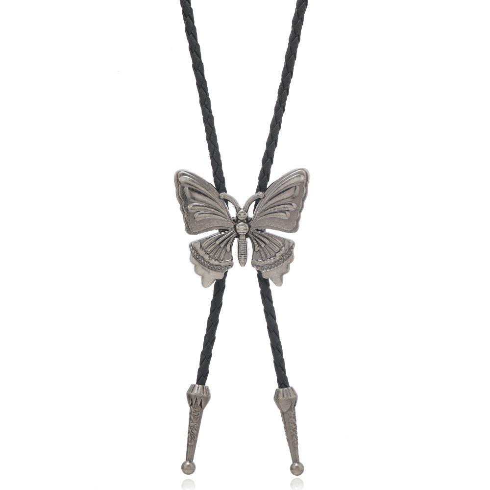 PU Woven Five-pointed Star Bolo Tie Boho Bronze Butterfly Choker Turquoise Feather Necklace Women