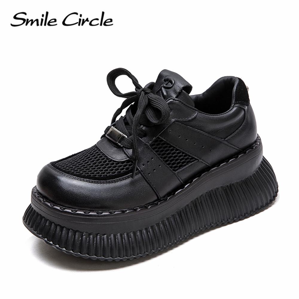 Женская повседневная обувь из натуральной кожи с круглым носком, увеличивающая рост, на толстой подошве, дышащая, удобная, плоская обувь