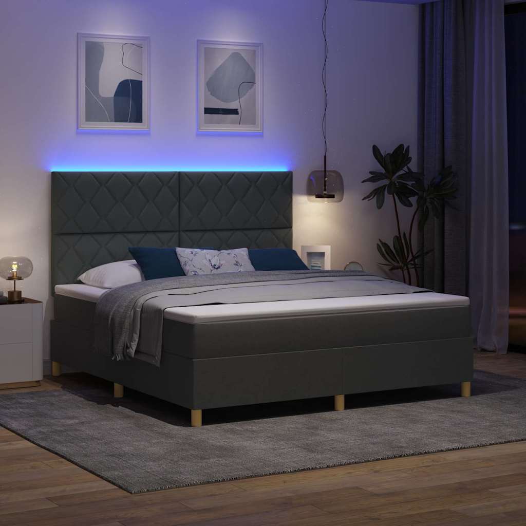 LED Boxspring Bed with Headboard Dark Grey 180 x 200 cm Fabric