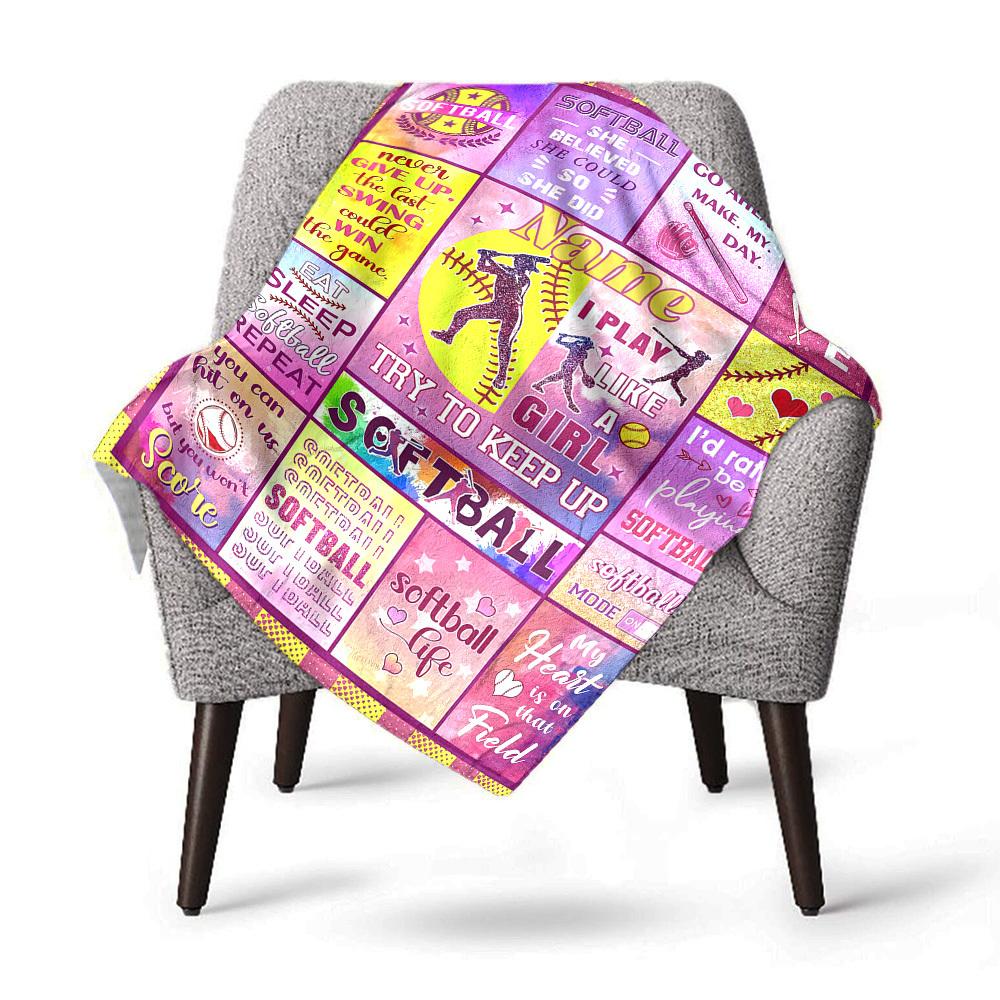 Softball Home Customize Your Name Blankets Soft Cozy Lightweight Allseason Multipurpose Blanket For Picnics Sofas Offices Beds Living Rooms Suitable