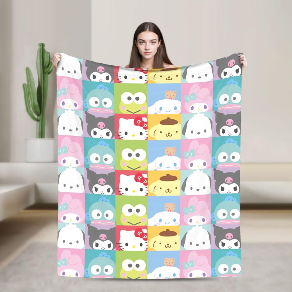 kawaii Hello Kitty Blanket Cute Cartoon Flannel Throw Blankets Home Couch Portable Lightweight Bedspreads