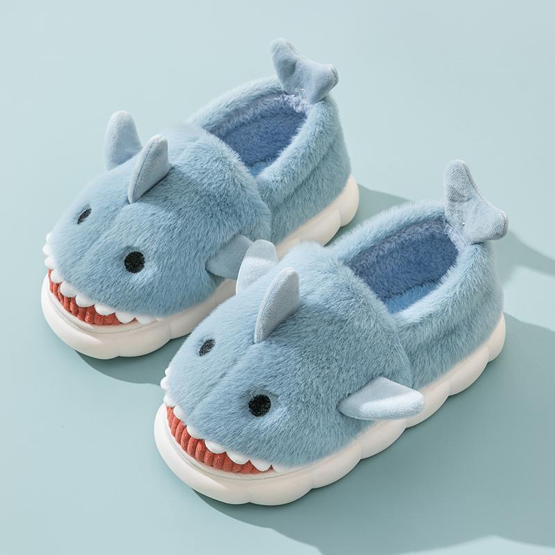 Модные зимние пушистые тапочки с акулами для мужчин и женщин, удобные теплые домашние тапочки для женщин, синие забавные мультяшные домашние мужские плюшевые туфли