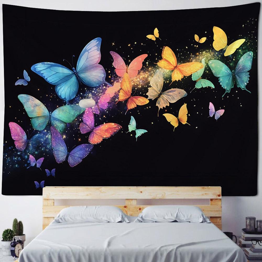 Flower bird butterfly tapestry, peacock cat wall hanging, fabric decoration painting, animal background poster, home decoration