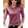 2025 Long Sleeve Spring Women Slub Cotton T Shirts Female Button Green V-Neck Solid Color T-shirt Coffee Korean Soft Loose Tops