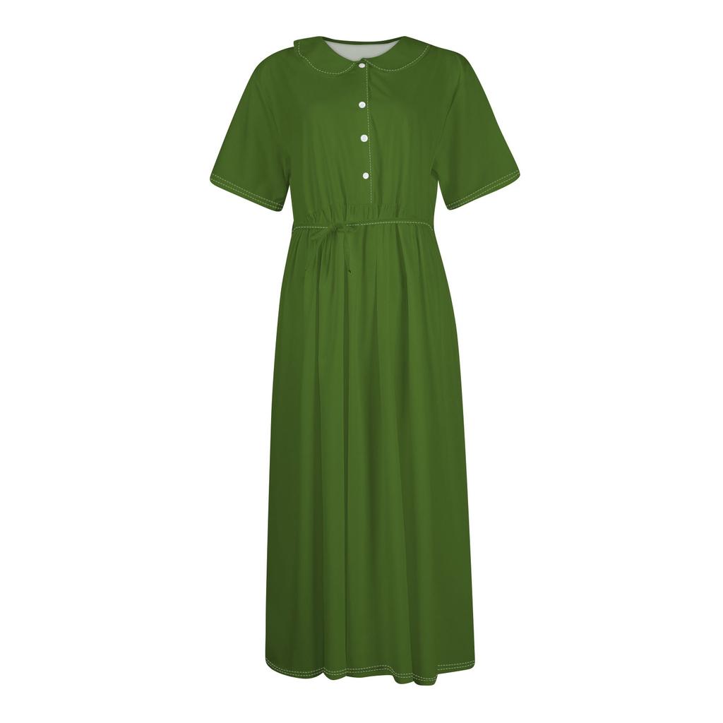 Женская мода сплошной цвет воротник с лацканами пуговицы с коротким рукавом одежда ремни платье