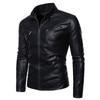 Winter Unhooded Youth Black Stand Collar Casual Spot Winter Side Seam Insert Bag Straight Hem Zipper Leather Coat