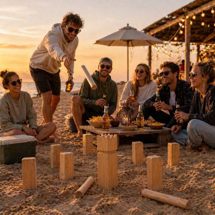 Jeu de Kubb - FERRY JOUETS - 21 pièces - Bois naturel - Filet de rangement - 2-12 joueurs
