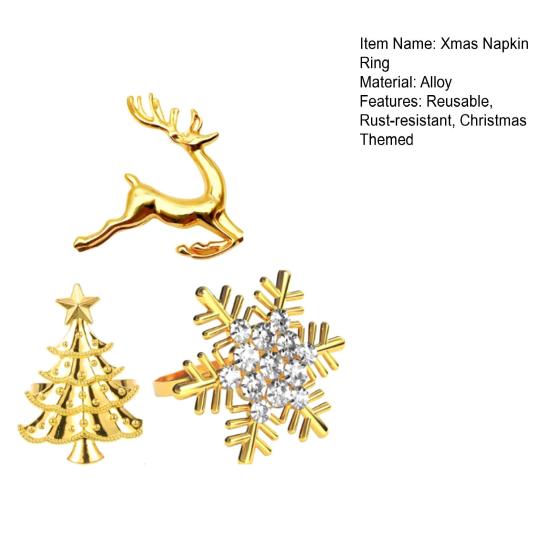 Christmas Napkin Rings Alloy Snowflake Elk Tree Napkin Holders Decorative Napkin Rings for Holiday Dining Table Decoration
