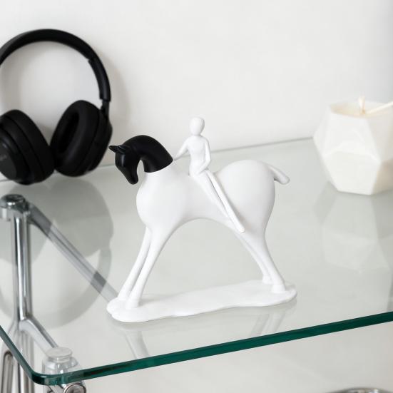 Abstract Man Black White Horse Figurine Modern Minimalist Artistic Horse Statue Resin Sculpture Home