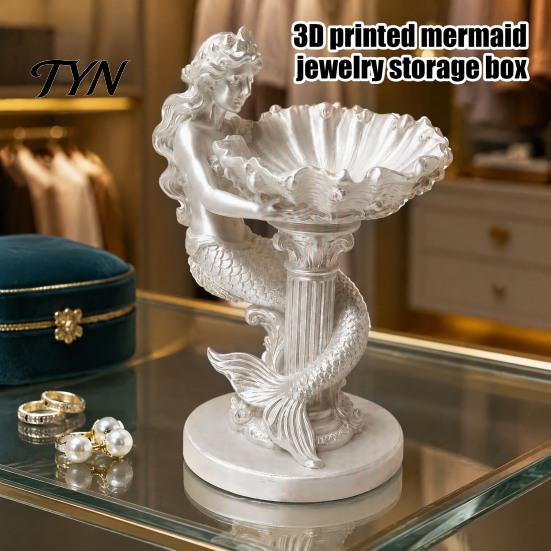 Unique Birthday Gifts for Her Mermaid Jewelry Storage Box, Decorative Seashell Trinket Tray, 3D Printing Practical Sculpture Pearlescent White