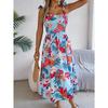 Spring Summer Women's Floral Tie Waist Sling Holiday Beach Long Dress