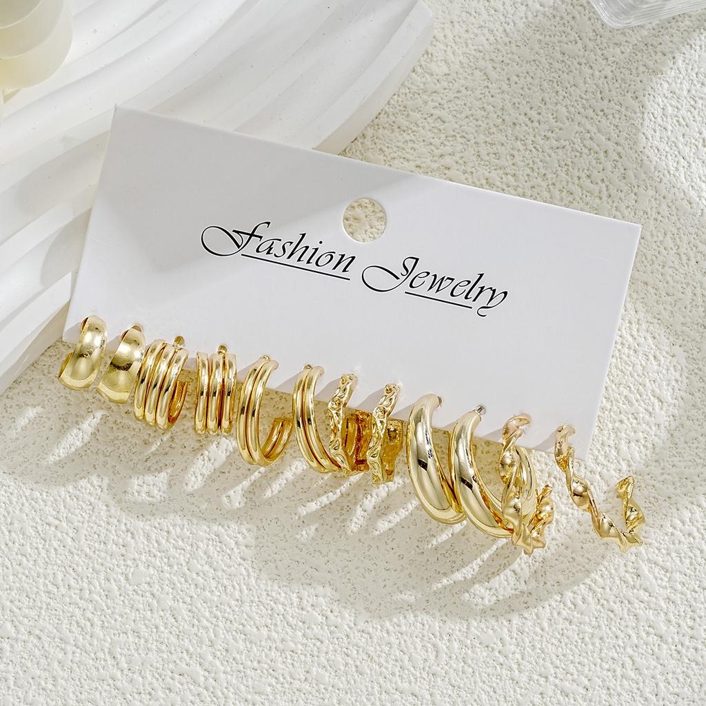 6 пар ретро многослойных серег-кольцов, золотые круглые серьги для женщин, ювелирные аксессуары