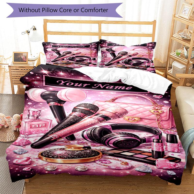 3pcs Custom Name Beauty Glamour Night Bedding Set Printed Bedding Set Duvet Cover Closure Includes 1 Duvet Cover & 2 Pillowcases Bedroom Decor