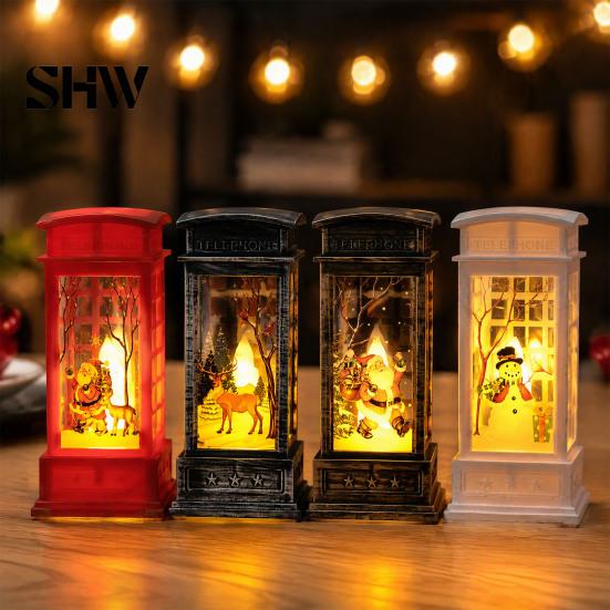 Christmas Gift for Her Telephone Booth Lantern, Vintage LED Flameless Candle Night Light Winter Wonderland Decor Desk, Festive Tabletop Decor, Holiday