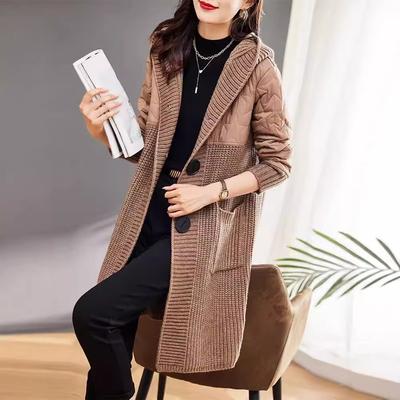 Новая куртка с капюшоном, кардиган средней длины, осенне-зимний женский свитер, свободный вязаный топ