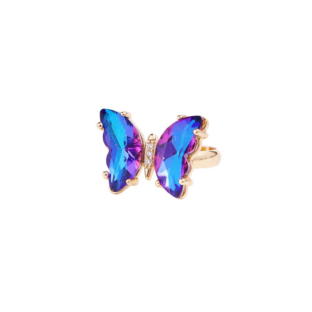 Adjustable Women Korean Gradient Color Finger Rings Crystal Fashion Jewelry Butterfly Open Ring