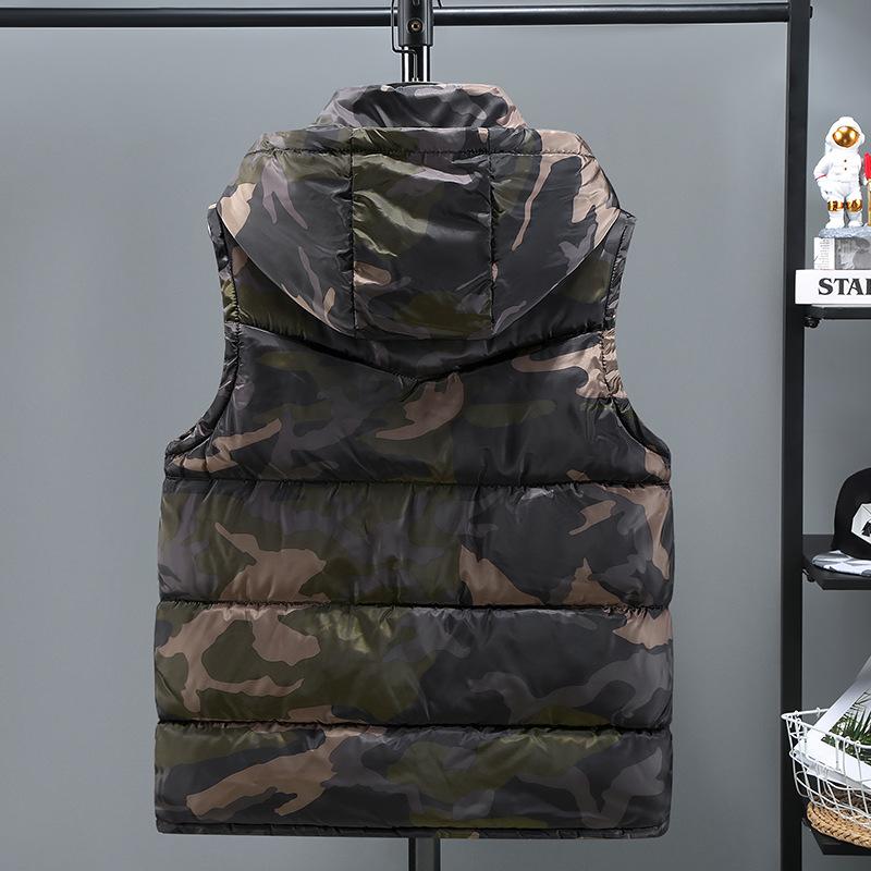 Plus Size Men Sleeveless Jacket Winter New Casual Hooded Cotton Padded Sleeveless Vest Man Warm Camouflage Sports Waistcoats
