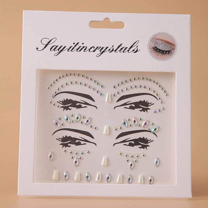 Disposable DIY Acrylic Rhinestones Pearl Tattoo Stickers Masquerade Makeup Face Decoration Girls Diamond Forehead Eyes Stickers
