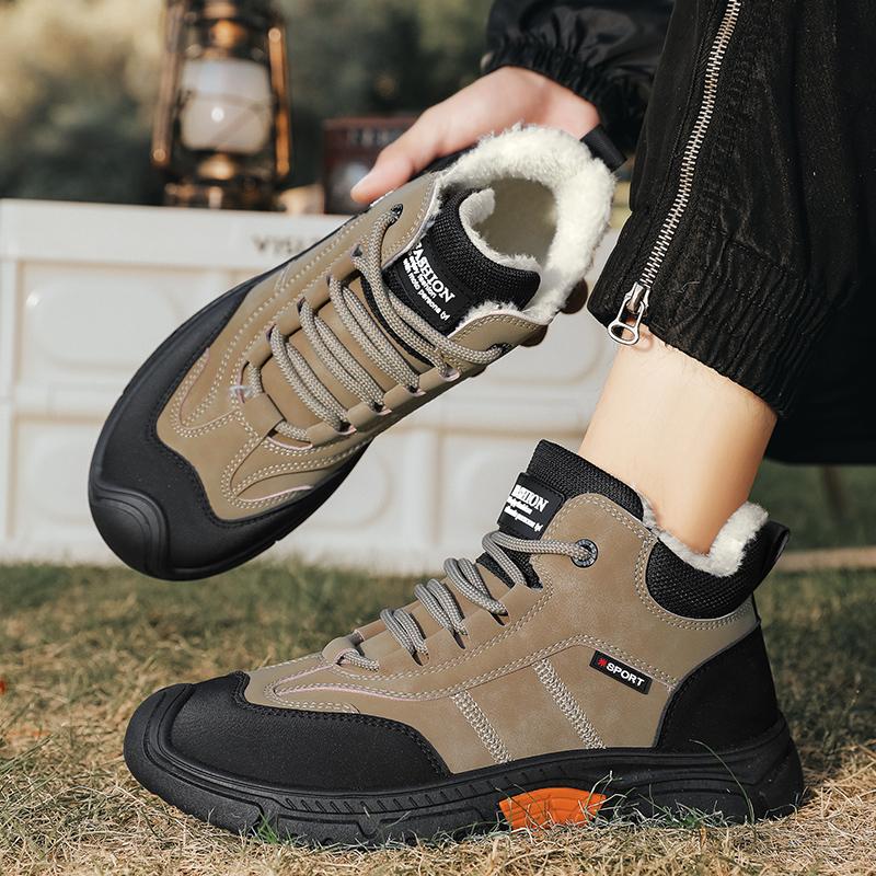 Новые модные мужские зимние плюшевые ботинки из искусственной кожи, зимние ботинки с подкладкой, утолщенные, водонепроницаемые, повседневные мужские кроссовки для походов на открытом воздухе