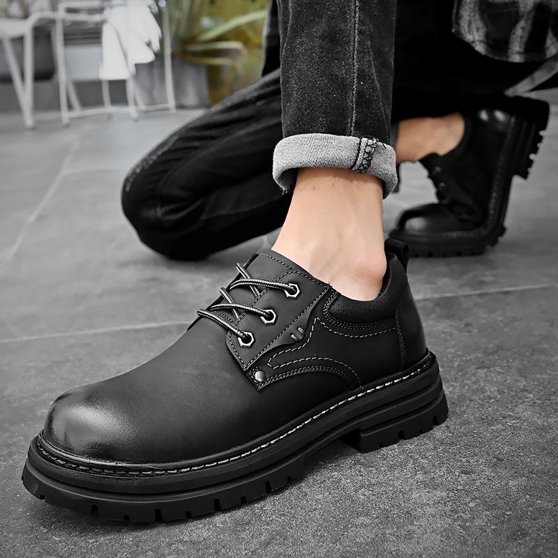 Модная осенняя мужская повседневная обувь из натуральной кожи, рабочая обувь, мужские кеды на шнуровке на плоской подошве, платформа, британская деловая, для вечеринок, туфли для платья 38-46