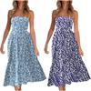 Strapless Dress For Women PrintingSummer Beach Boho Smocked Tube Top Long Dress