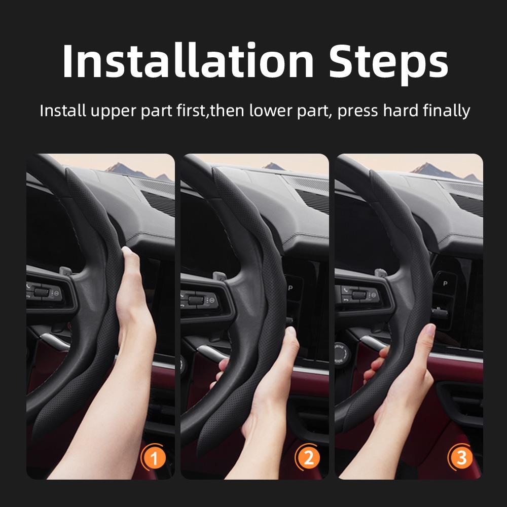 bpzsw1 Steering Wheel Cover Suitable for Ram, Wave-Shaped Sport Design, Breathable Leather, Segmented, Non-Slip, Sweat-Absorbent, for Pickup Promaster