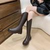 Модные новые женские сапоги с молнией сзади на толстой подошве на каблуке, простые осенне-зимние сапоги длиной до колена