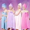 Women's Cute Bowknot Quick-Dry Bath Towel Spa Wraps and Shower Cap Bathrobe Set