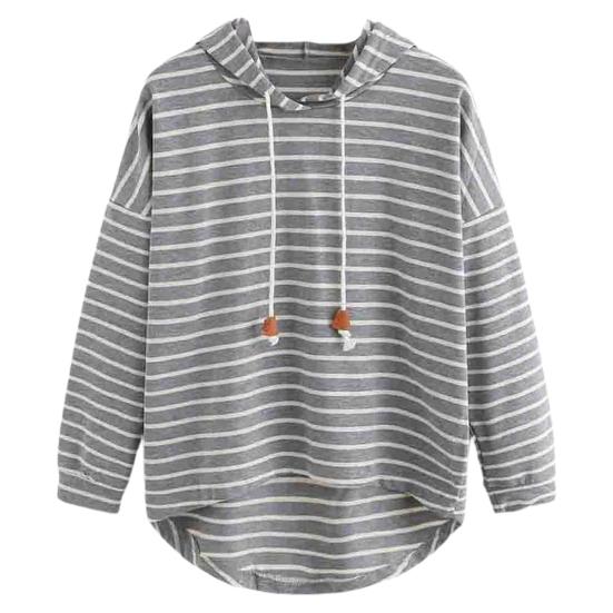 Пуловерная рубашка в полоску с принтом, свободная полиэстеровая эластичная повседневная женская толстовка с капюшоном для дома