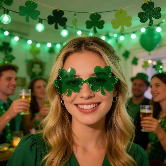 Очки на День Святого Патрика Блестящие Трилистник Бутылка Пива Очки для Глаз Зеленые Счастливые Ирландская Тема Фотобудка Реквизит для Домашней Вечеринки Подарки