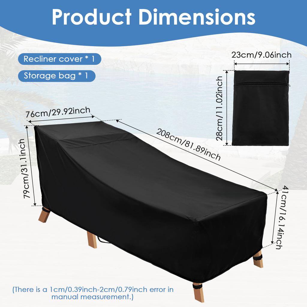 Patio Chaise Lounge Cover Waterproof Oxford Cloth Outdoor Lounge Chair Cover with Storage Bag Furniture Protective Cover
