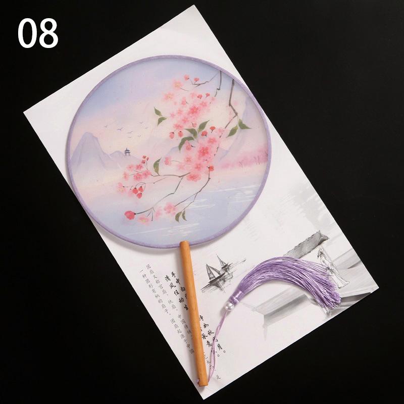 1шт классические печатные кисточки с длинной ручкой круглые веера круглый свадебный веер