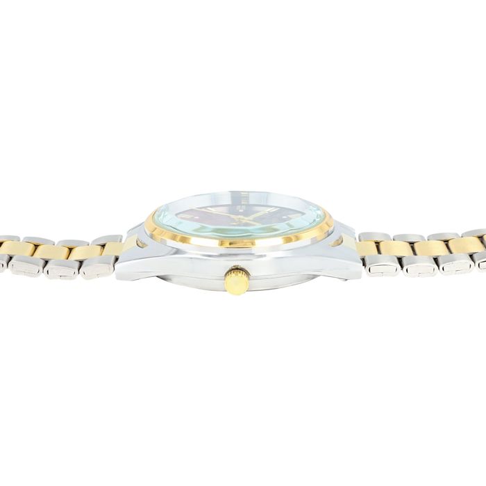 Montre - SL28 - Bracelet métal bicolore - Cadran rouge - Date et aiguilles luminescentes