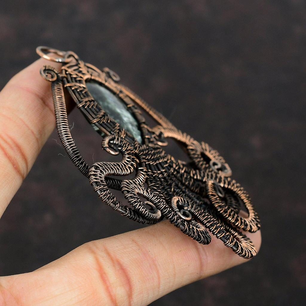 Подвеска Серафинит Подвеска, оплетенная медной проволокой Украшения из серафинита Подвеска с драгоценным камнем Украшения из меди ручной работы Подвеска Осьминог Подарок для женщин